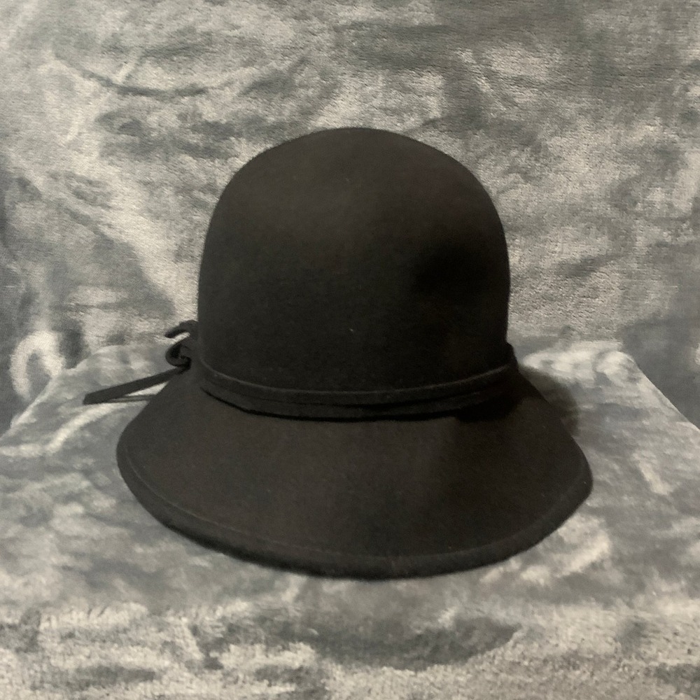 Croft & Barrow Women's Black Wool Cloche Bucket Hat with Tie Detail Vintage - Picture 2 of 10